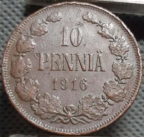 Suomija 10 Pensų 1916 KM#14 Varis (1989)