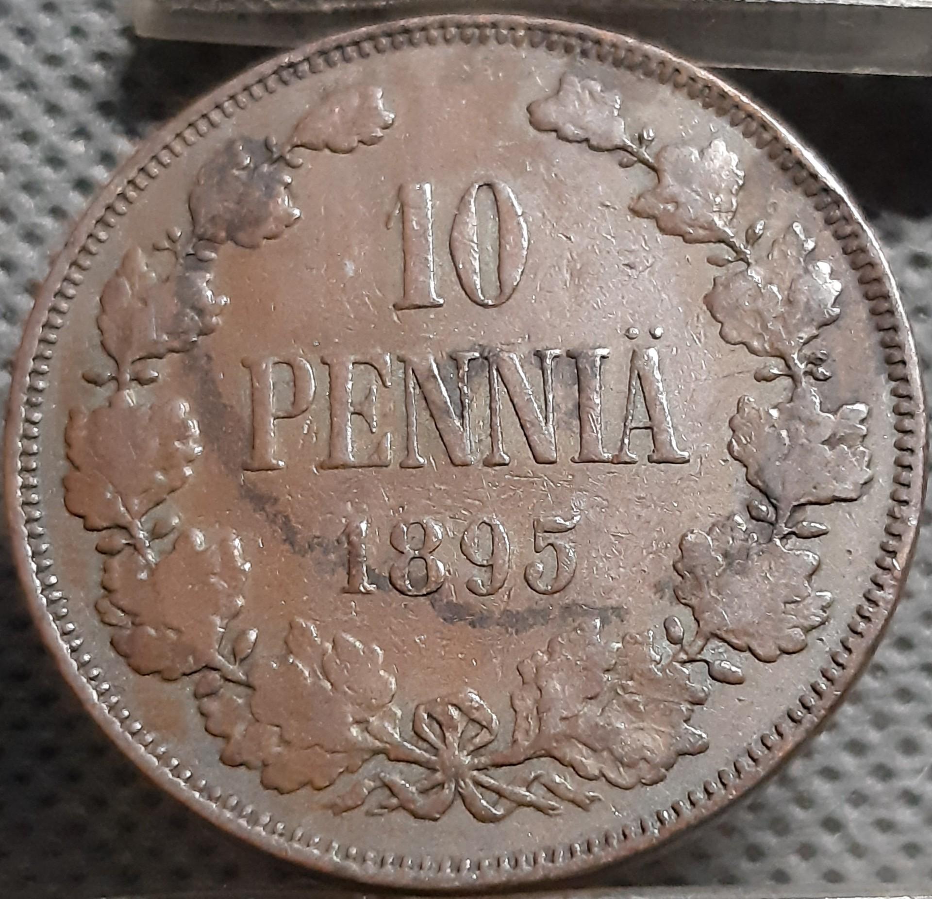 Suomija 10 Pensų 1895 KM#14 Varis (1990)