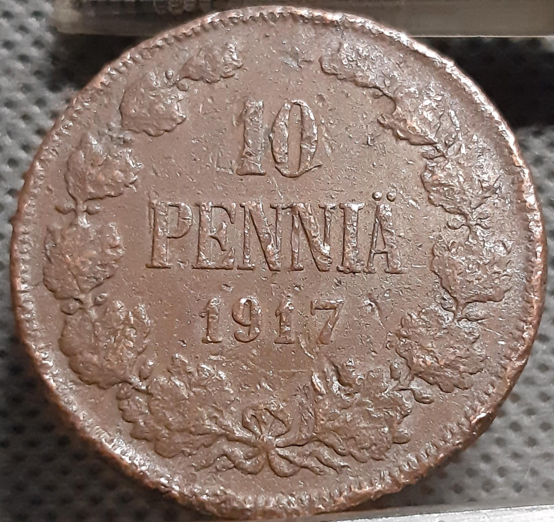 Suomija 10 Pensų 1917 KM#18 Varis (1991)