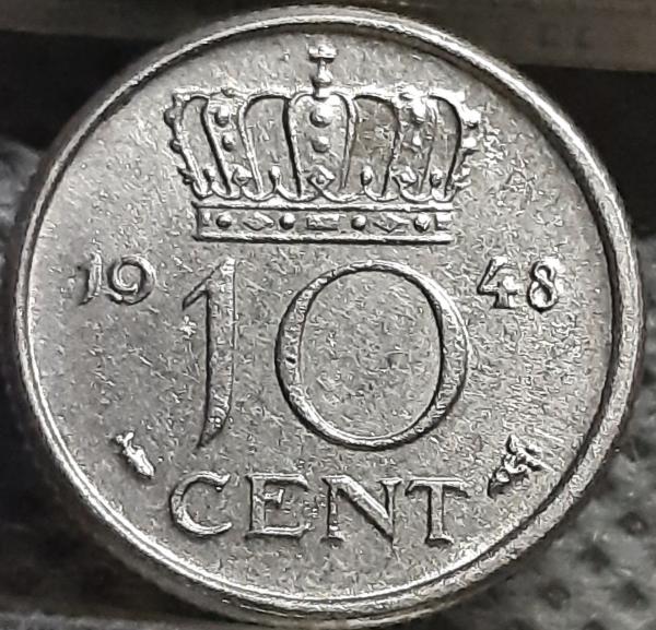 Nyderlandai 10 Centų 1948 KM#177 Nikelis (2019)