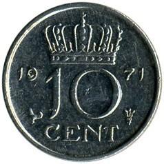 10 centų, Nyderlandai, 1971m.