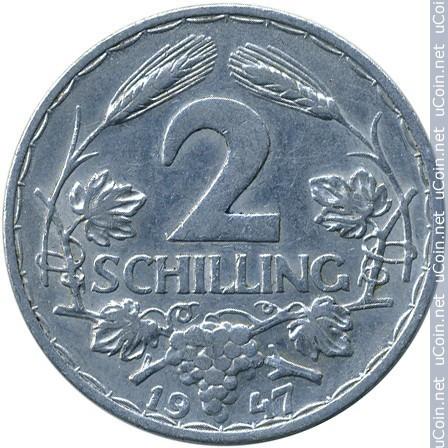 2 šilingai Austrija, 1947m.