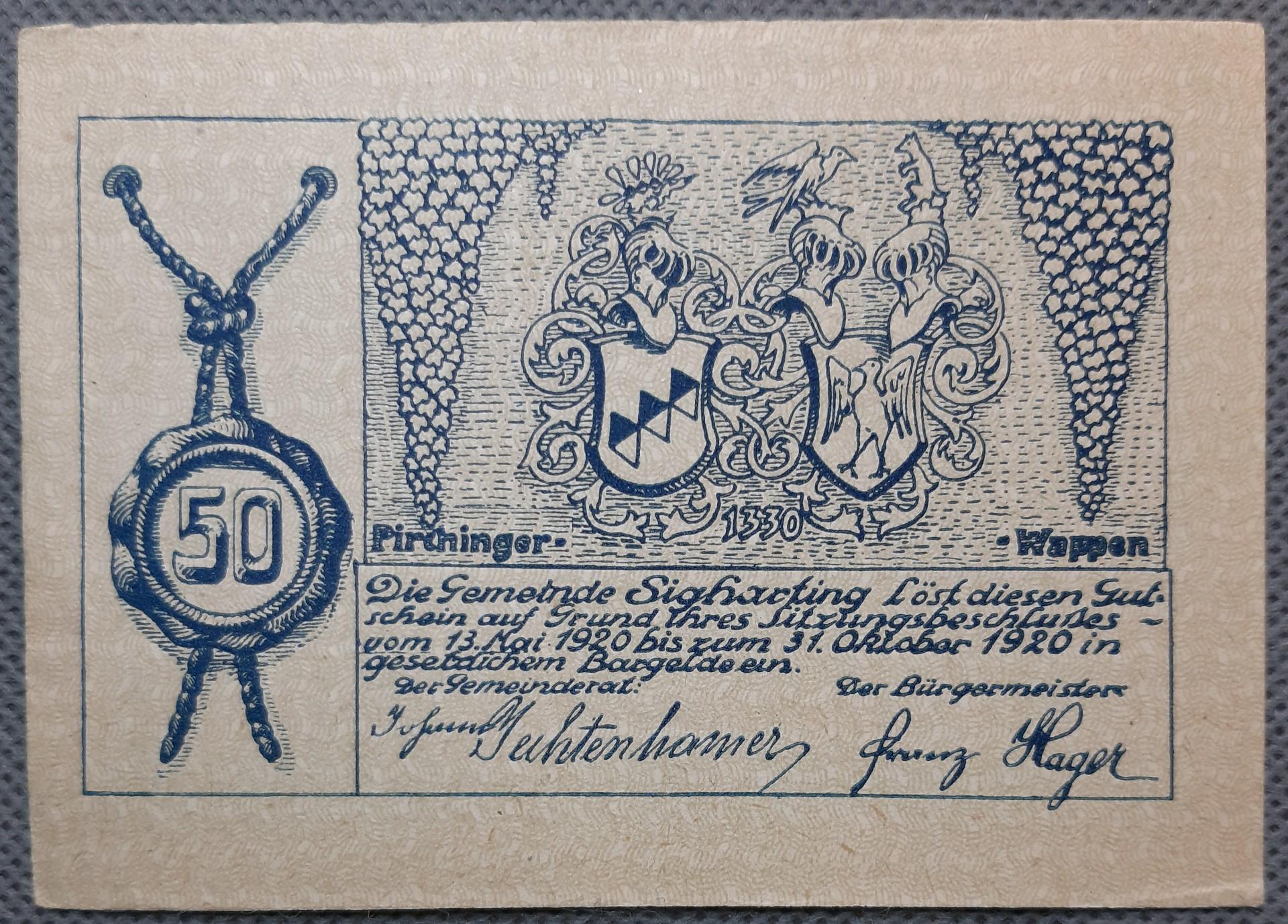 Austrija - Sigharting 50 Helerių 1920 (2049)