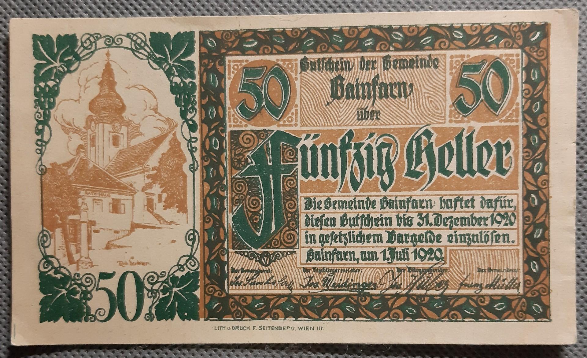 Austrija 50 Helerių 1920 N#235330 Grainfarn (2098)