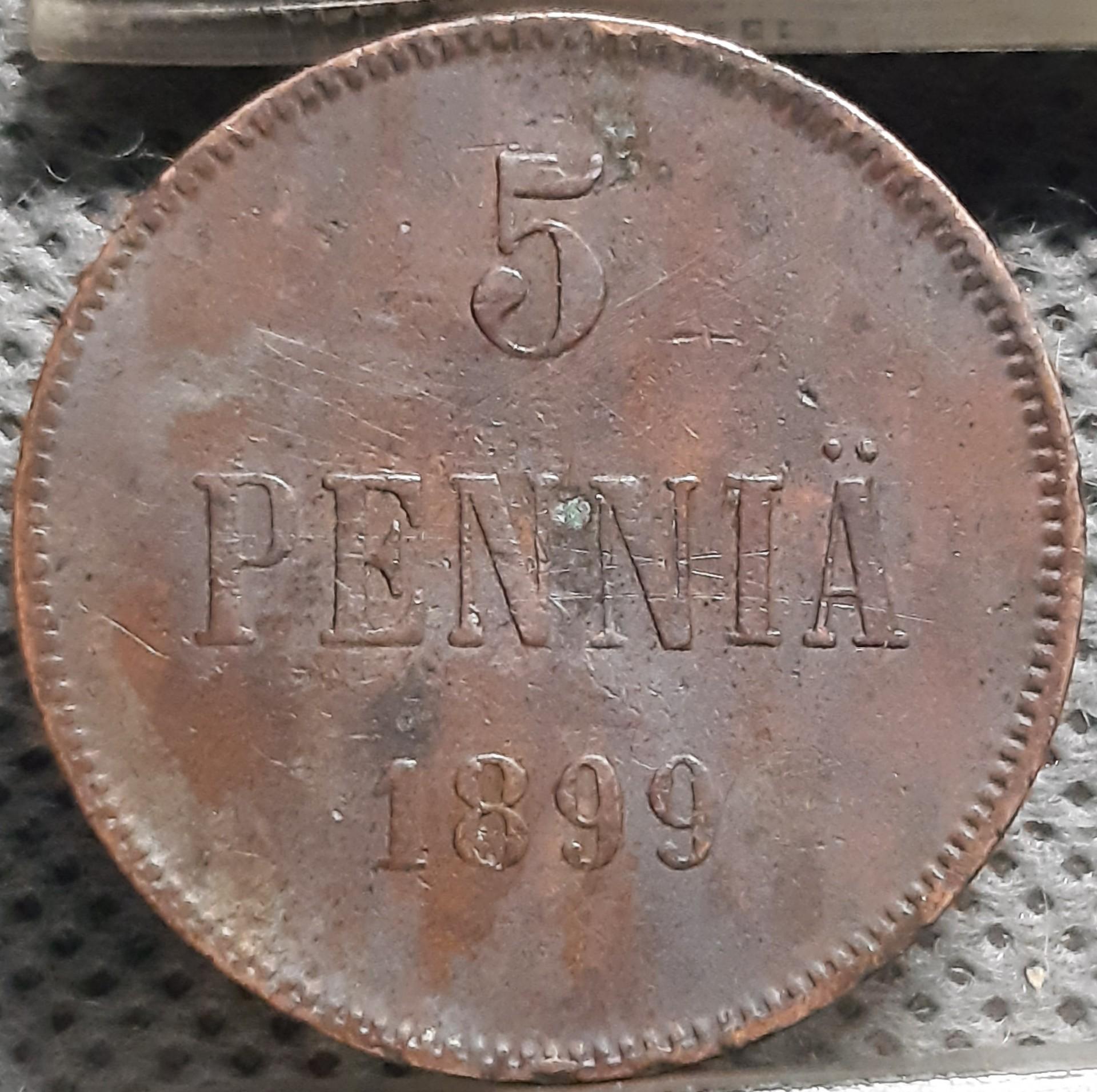 Suomija 5 Pensai 1899 KM#15 Varis (2132)