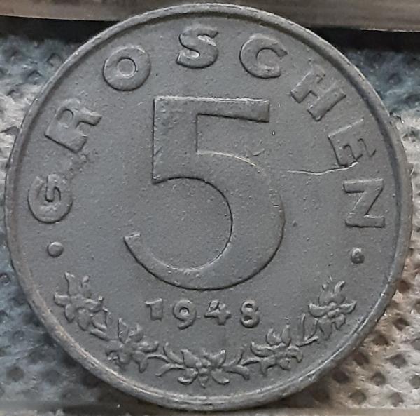 Austrija 5 Grošenai 1948 KM#2875 Cinkas (2164)