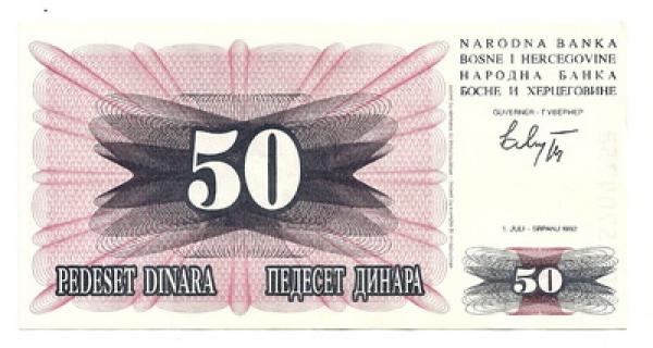 Bosnija ir Hercogovina. 50 dinarų ( 1992 ) UNC