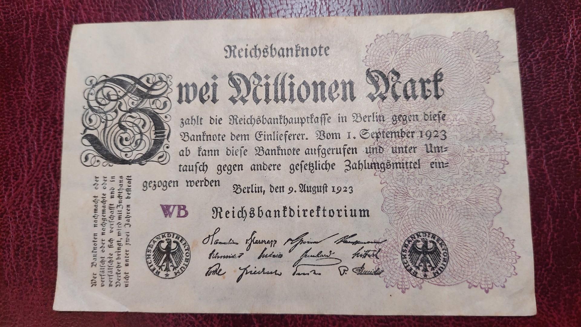 2 Millionen Mark 1923.08.09 Vokietija P-104a.1
