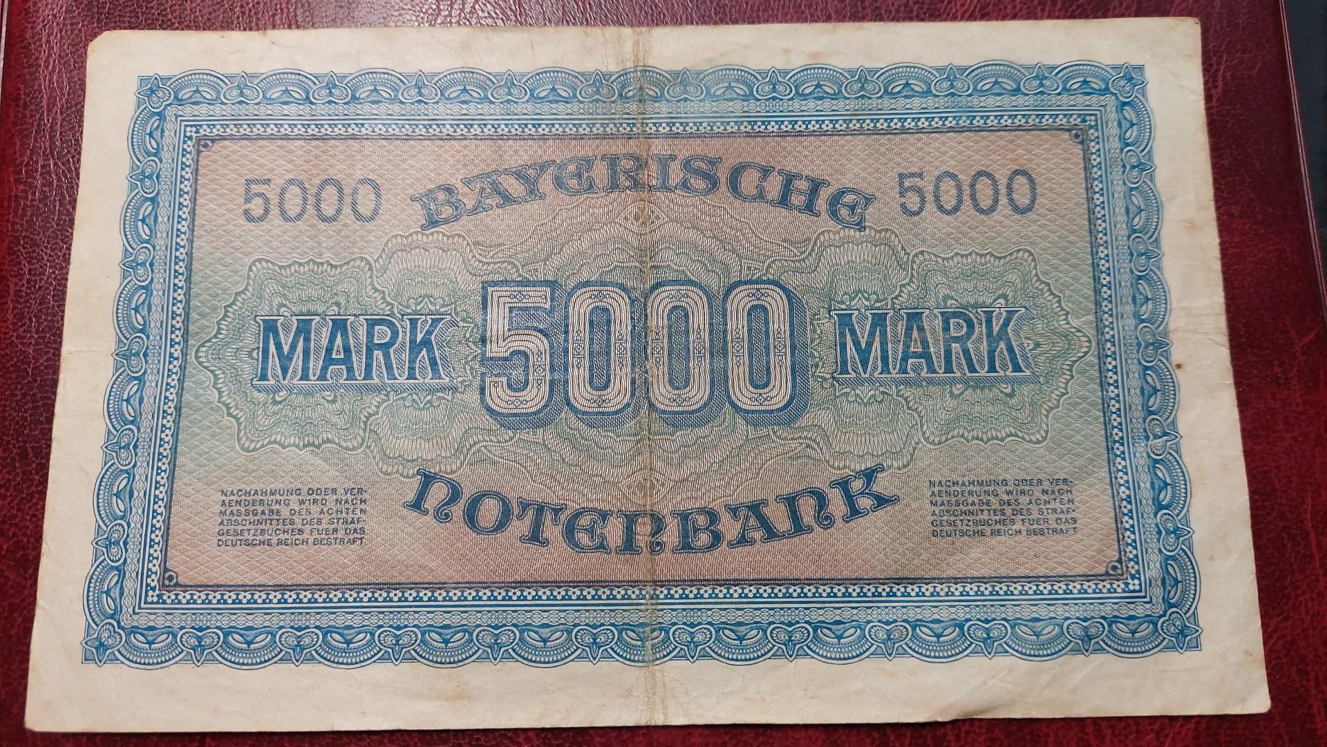 5,000 Mark 1922.12.01 München Notgeld Vokietija