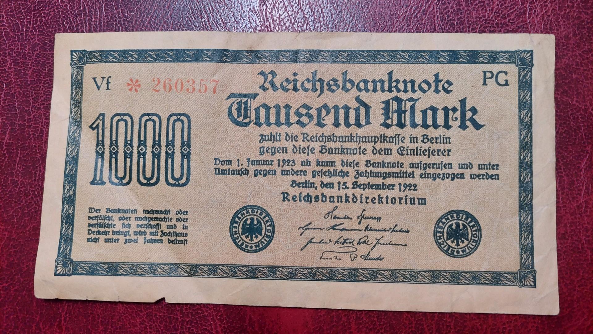 1,000 Mark 1922.09.15 Vokietija P-76b.OE.4