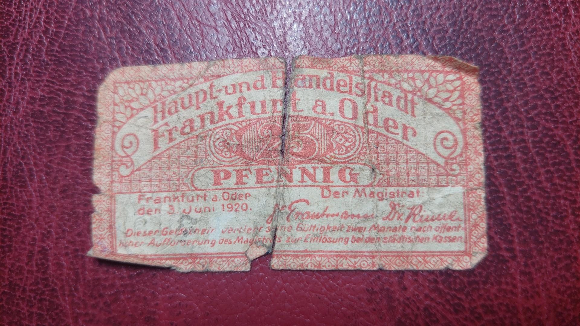 25 Pfennig 1920.06.03 Frankfurt a Oder Notgeld