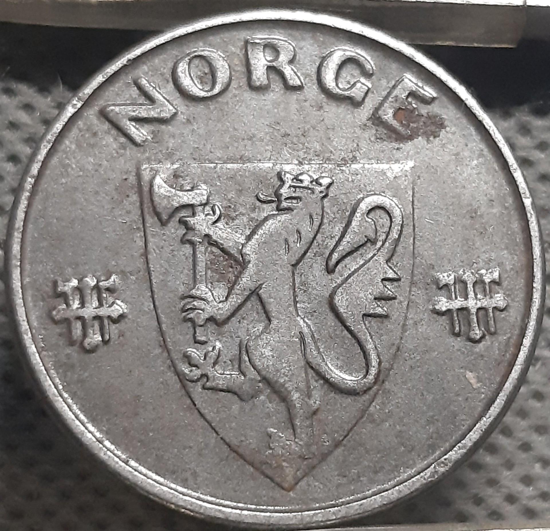 Norvegija 5 Erės 1944 KM#388 Geležis (2218)