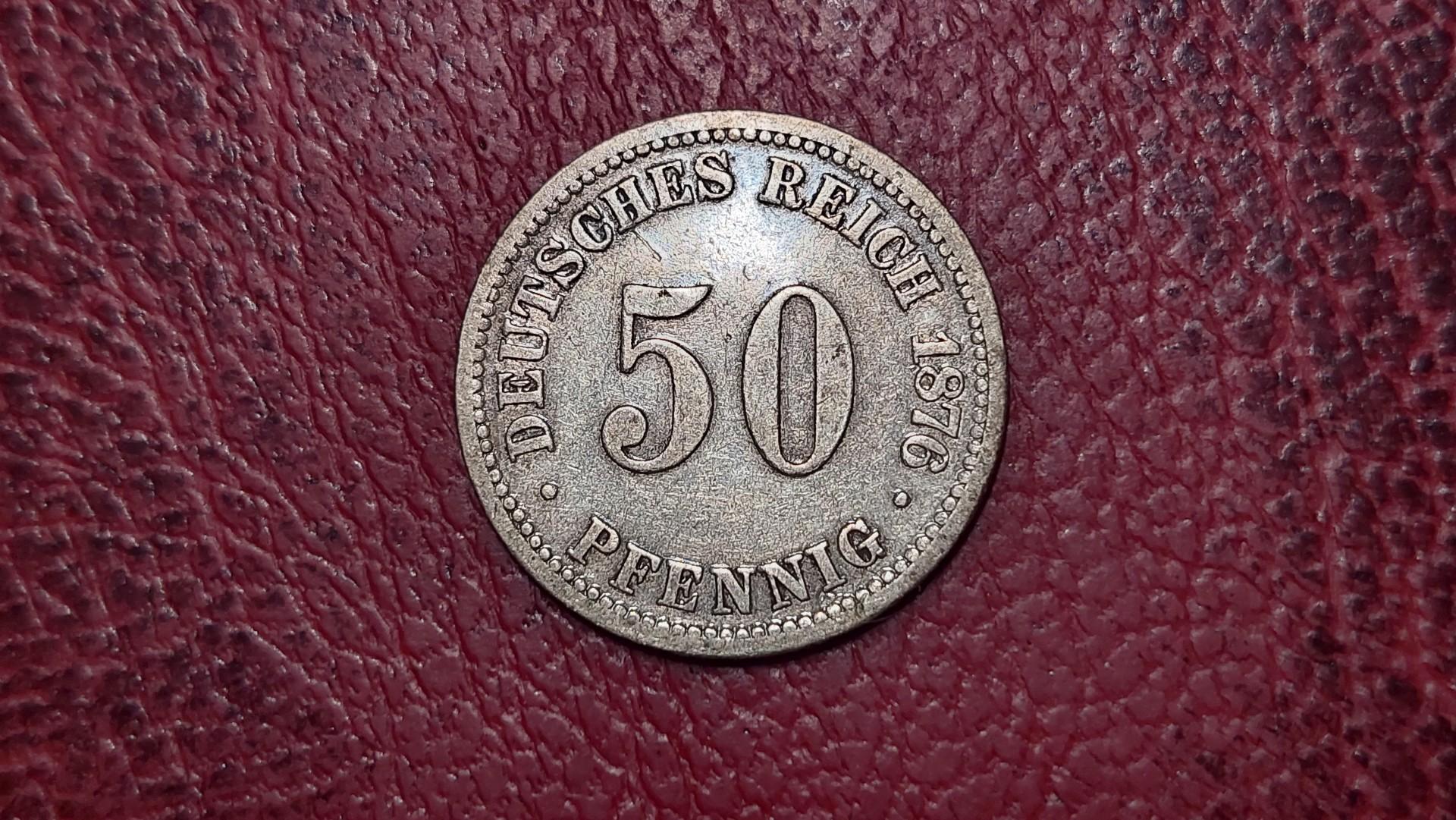 Vokietija 50 pfenigų, 1876B KM# 6 AG 0.900