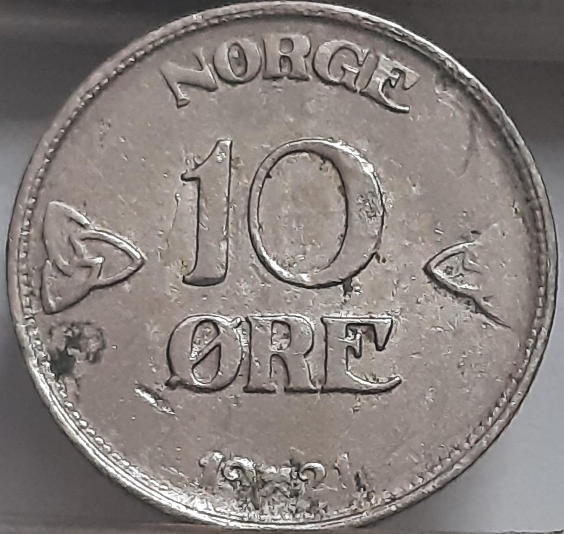 Norvegija 10 Erių 1921 KM#378 (2227)