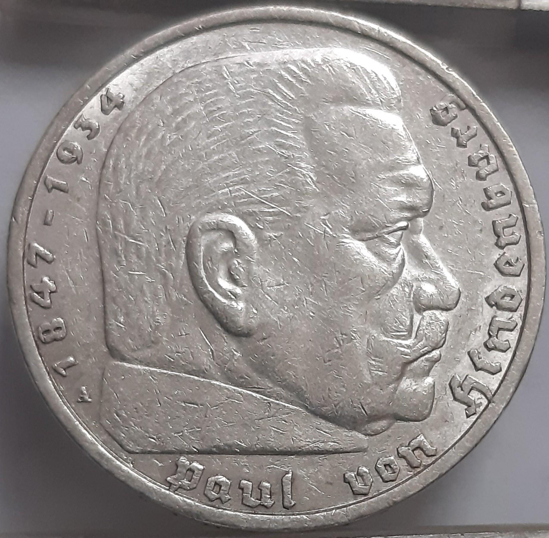 Trečiasis Reichas 5 Reichsmarkės 1935 A KM# (2229)