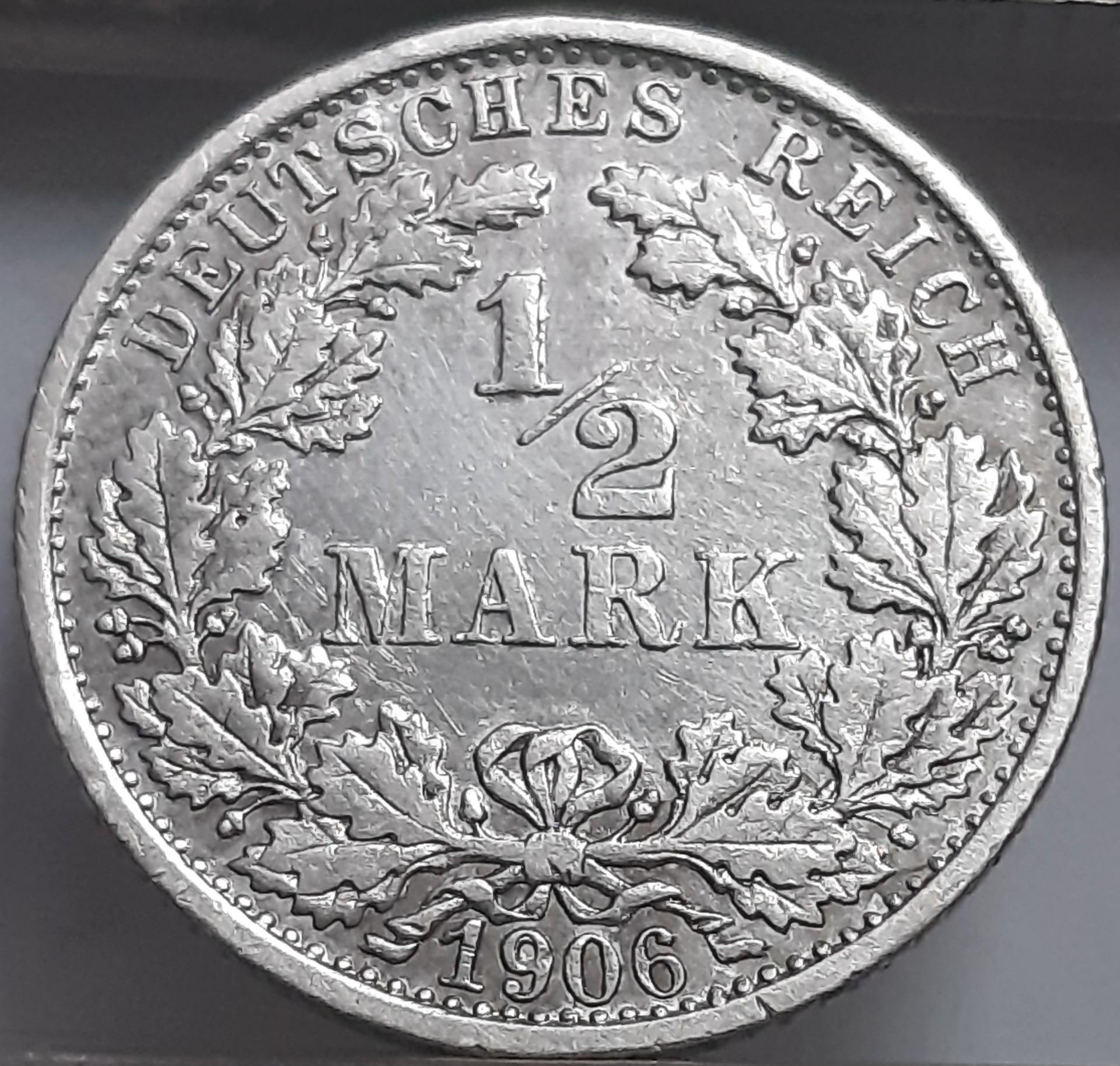 Vokietija ½ Markės 1906 F KM#17 Sidabras (2232)