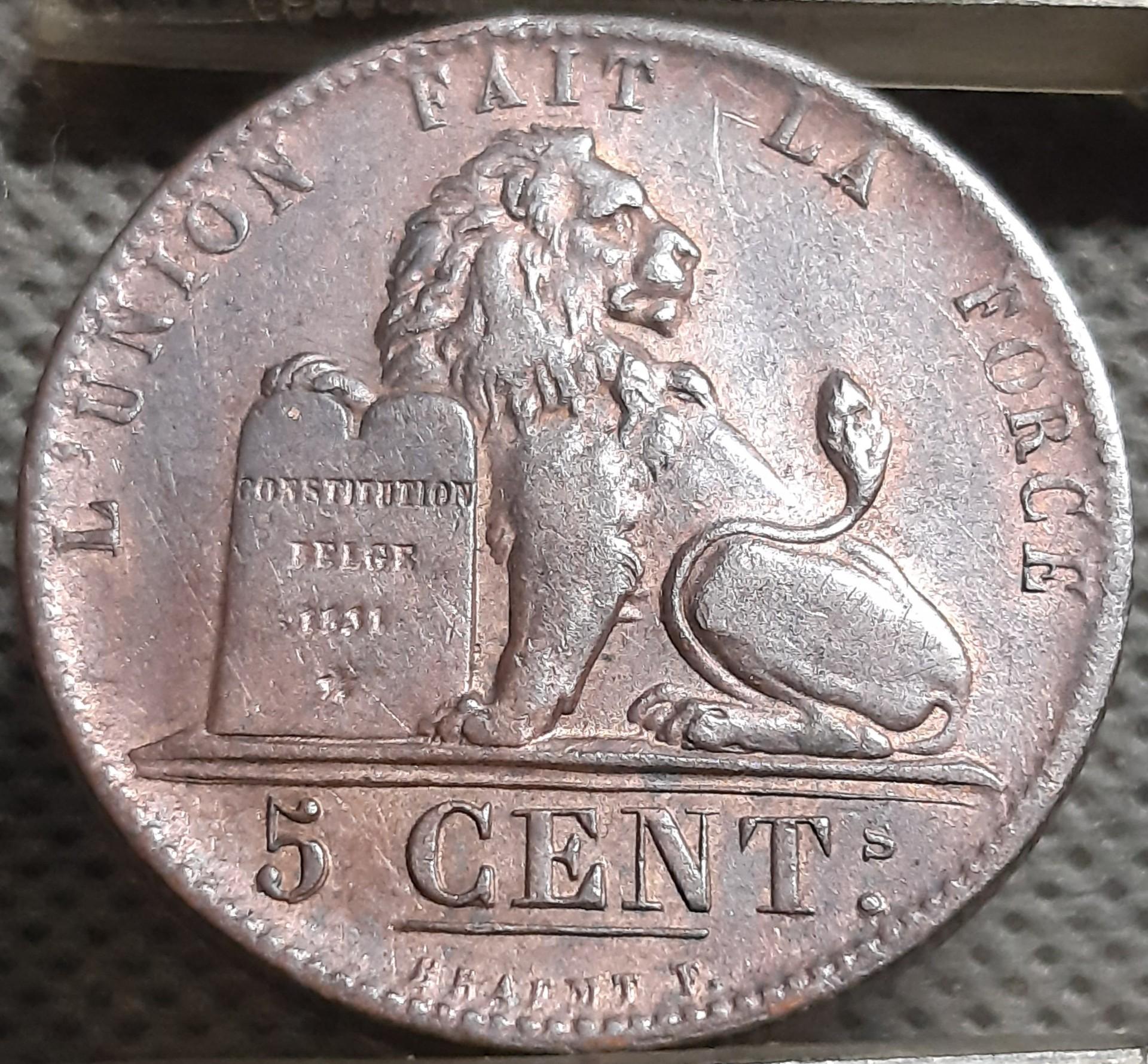 Belgija 5 Santimai 1849 KM#5 Varis (2242)