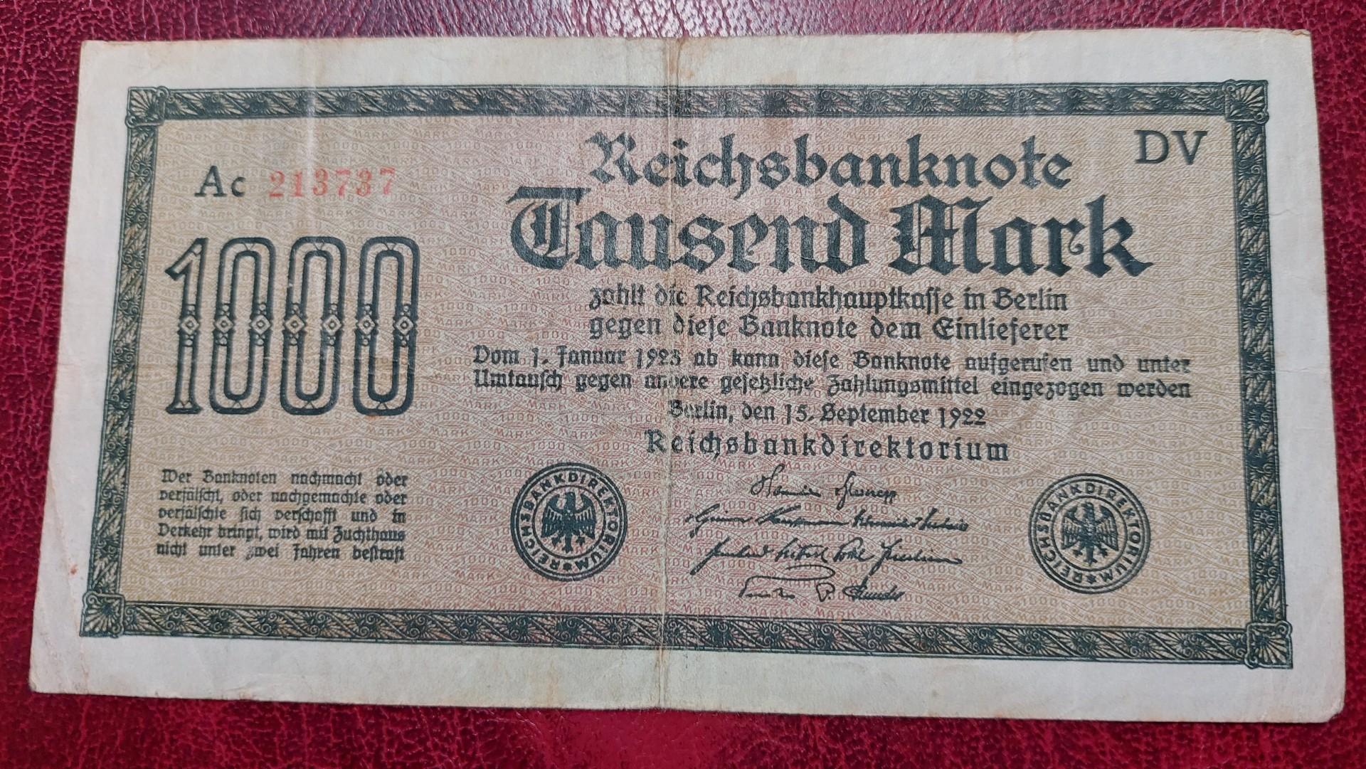 1,000 Mark 1922.09.15 Vokietija P-76