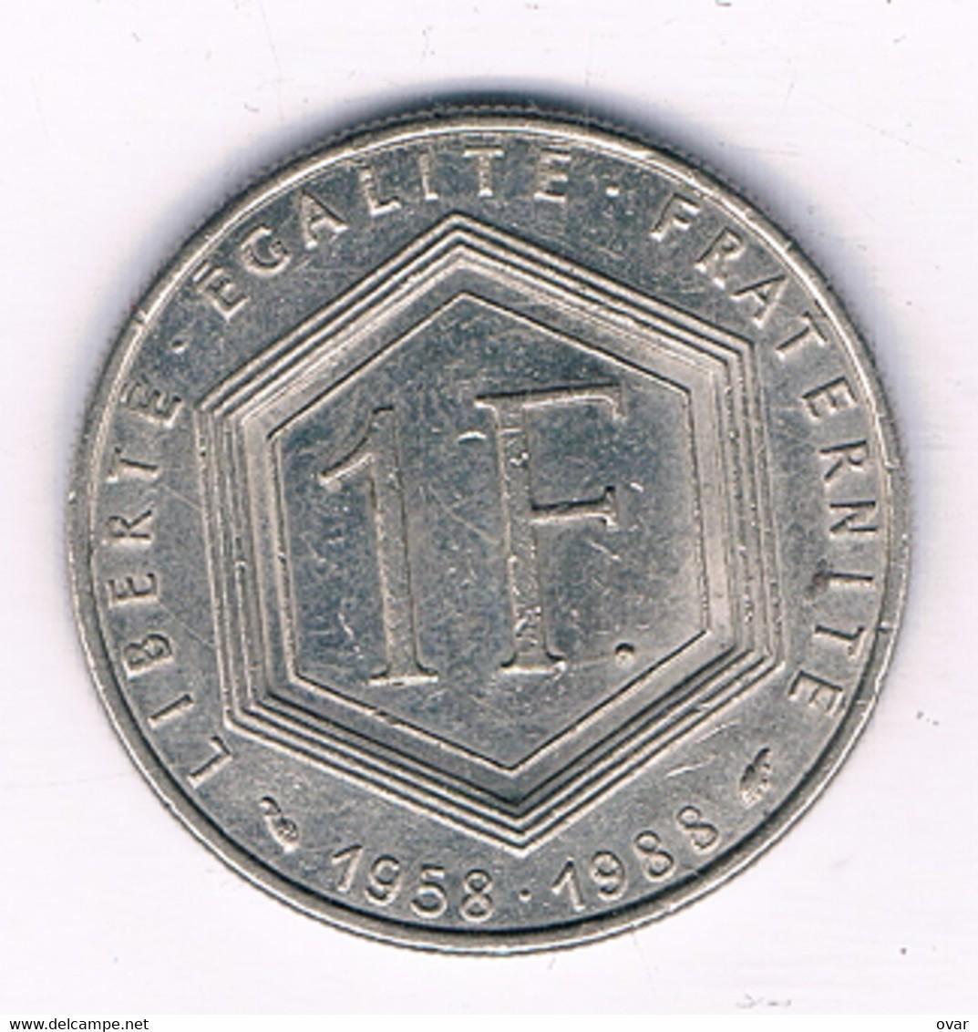 1 Frankas,  Prancūzija.1988m. Maršalas de Golis.