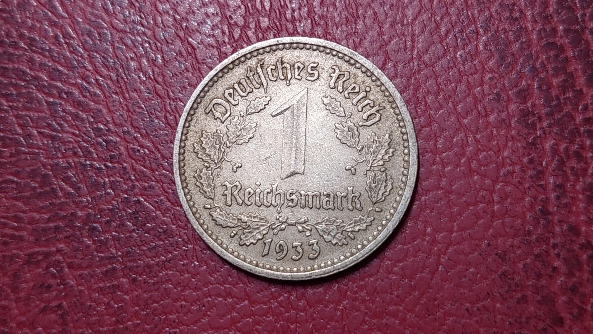 Trečiasis Reichas 1 reichsmarkė, 1933D KM# 78