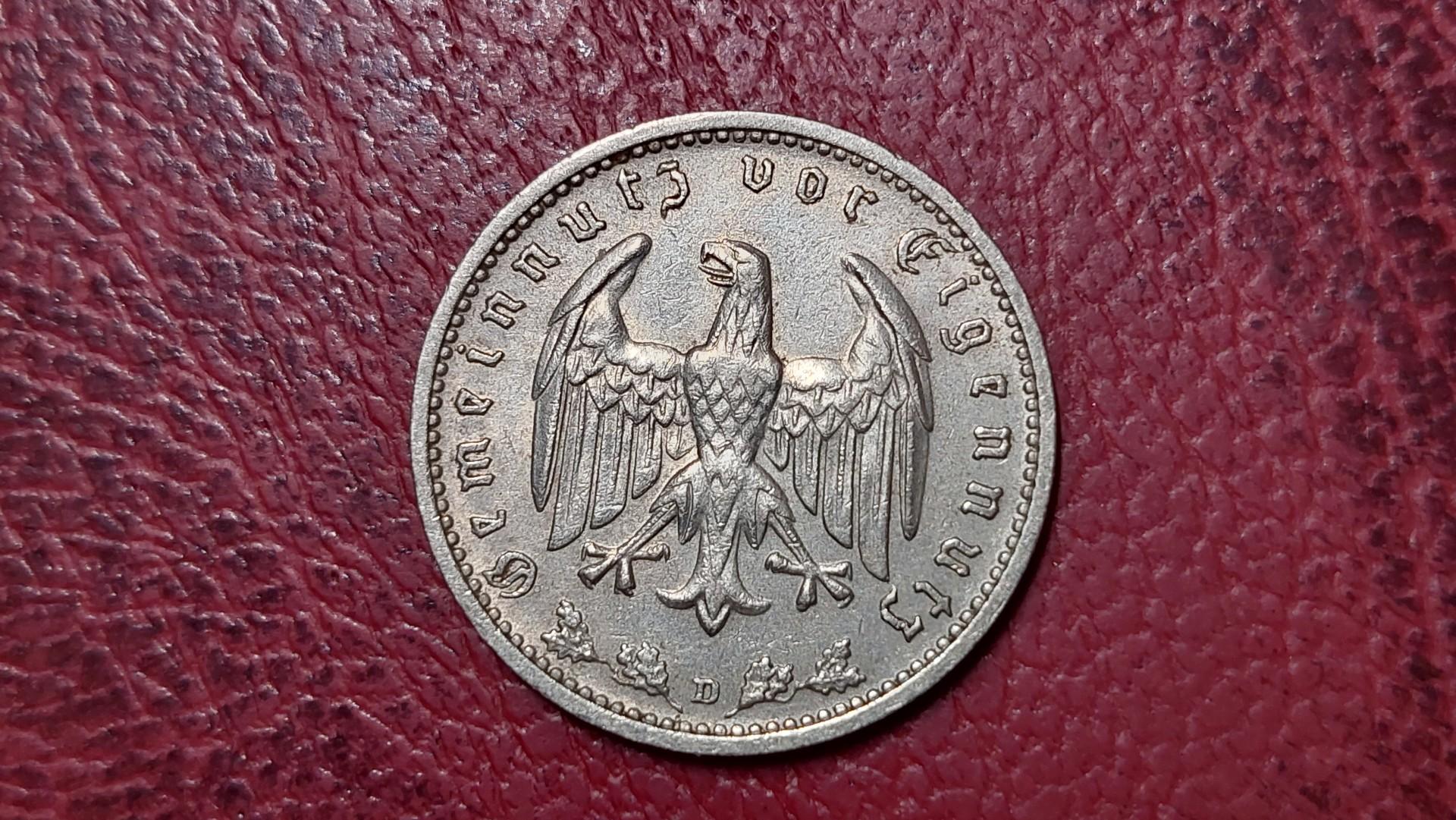 Trečiasis Reichas 1 reichsmarkė, 1933D KM# 78