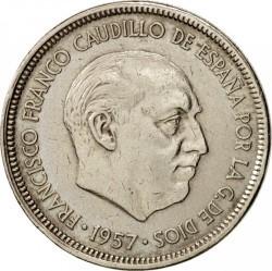 5 pesetos Ispanija, 1957m.