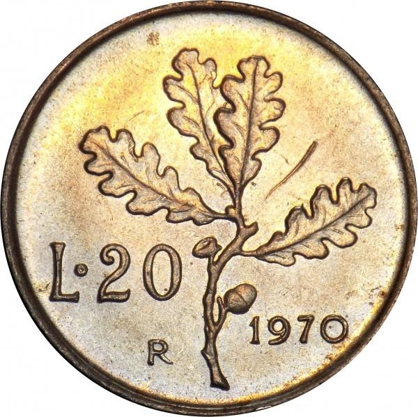 20 lirų, Italija. 1970m.