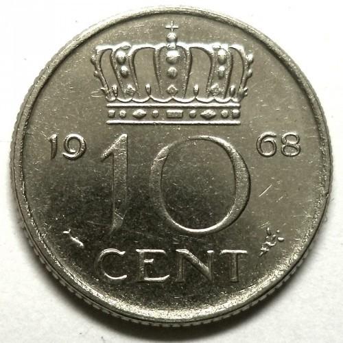 10 centų Nyderlandai. 1968m.