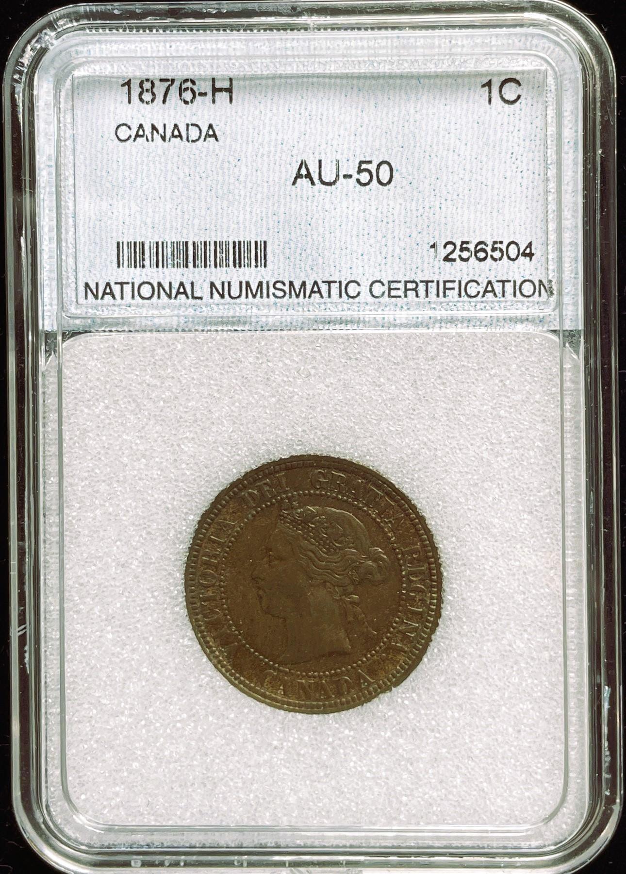 1876-H NNC AU-50 Canada One Cent (sertified by NNC)