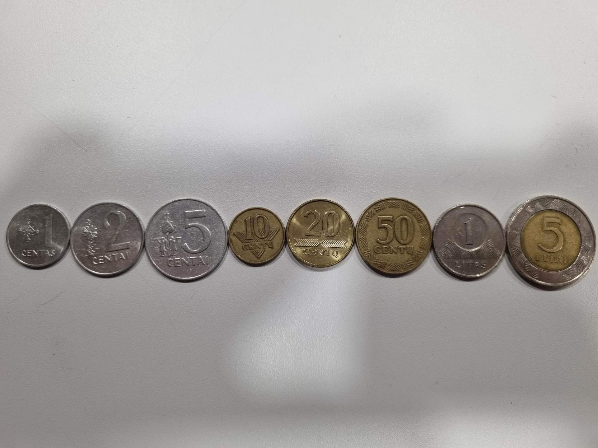 5 Litai 1 Litai 50centu 10 centų 2 centai 1centai 