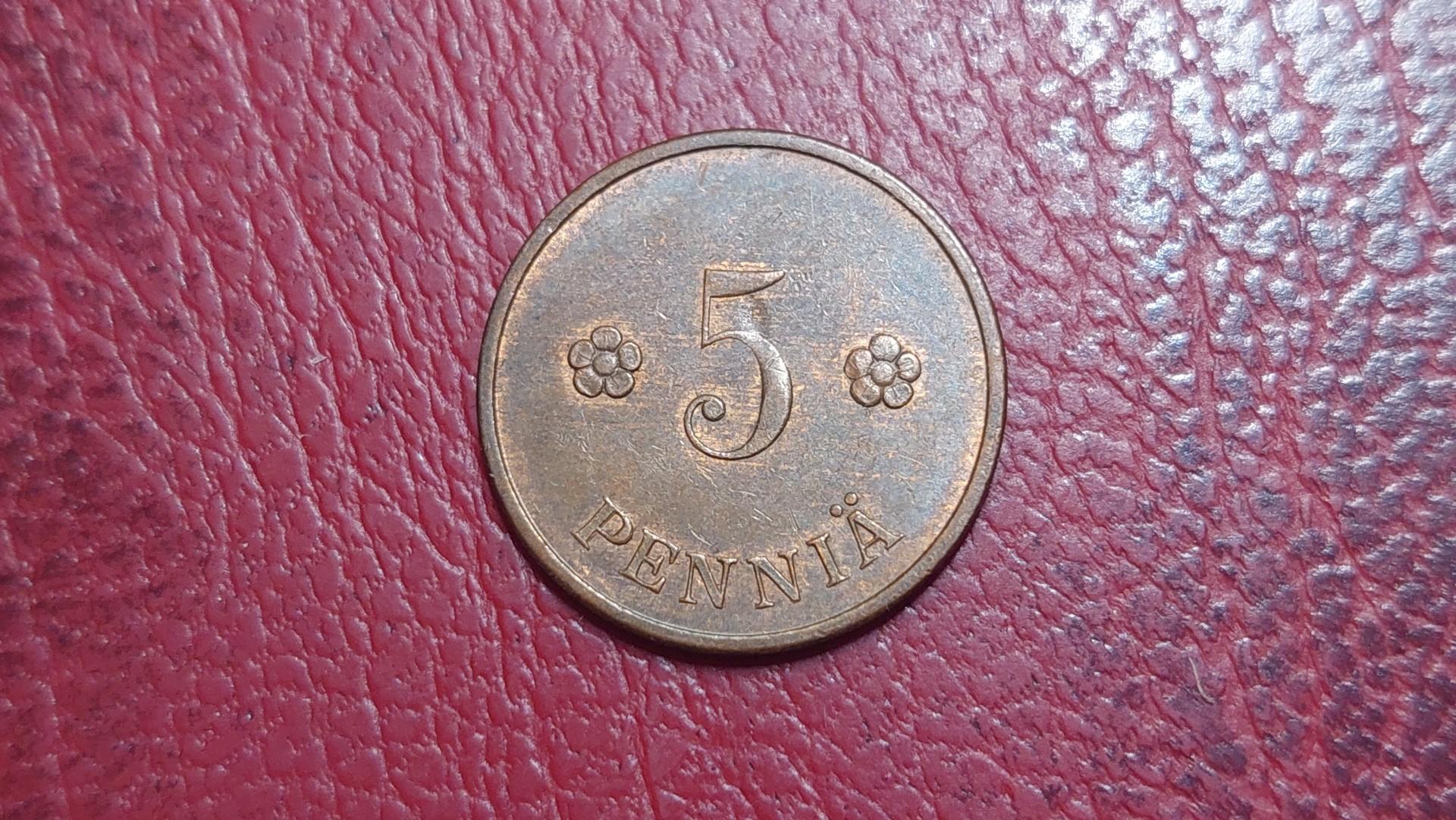 Suomija 5 pensai, 1928 KM# 22