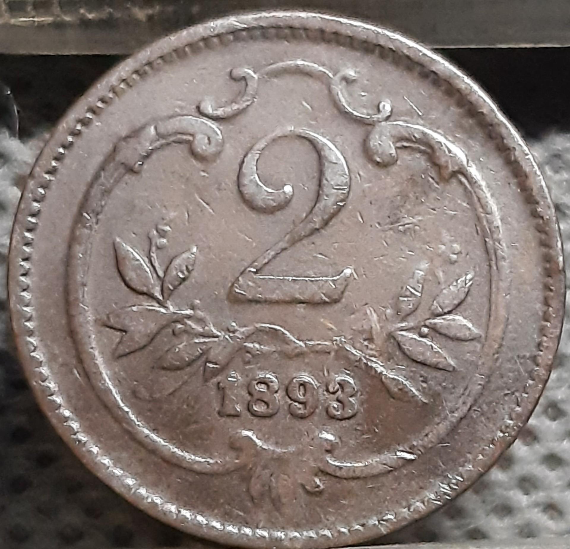 Austrija 2 Heleriai 1893 KM#2801 Bronza (2269)