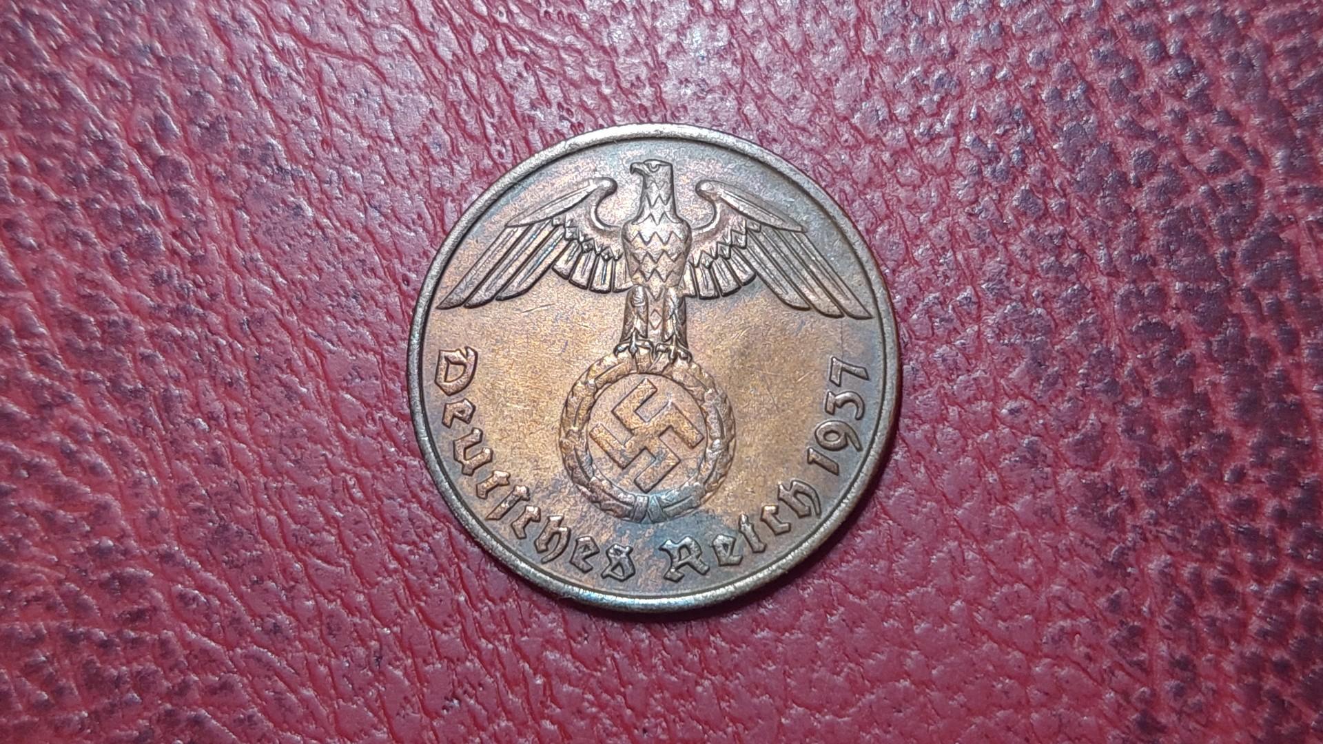 Trečiasis Reichas 2 reichspfenigai, 1937A KM# 90
