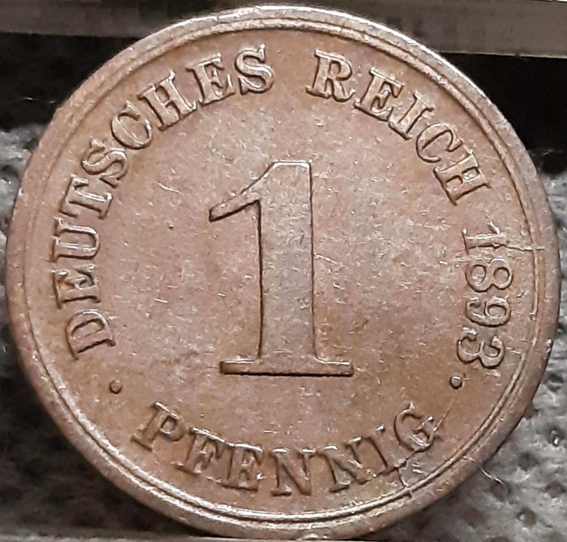 Vokietija 1 Pfenigas 1893 G KM#10 Varis (2276)