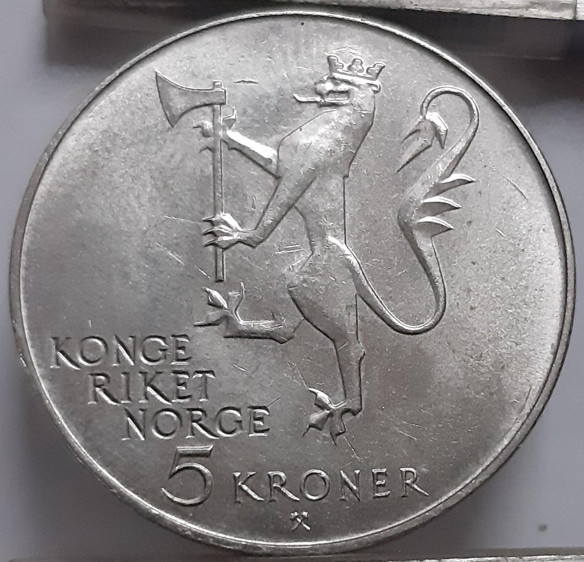 Norvegija 5 Kronos 1975 Proginė KM#422 (2289)