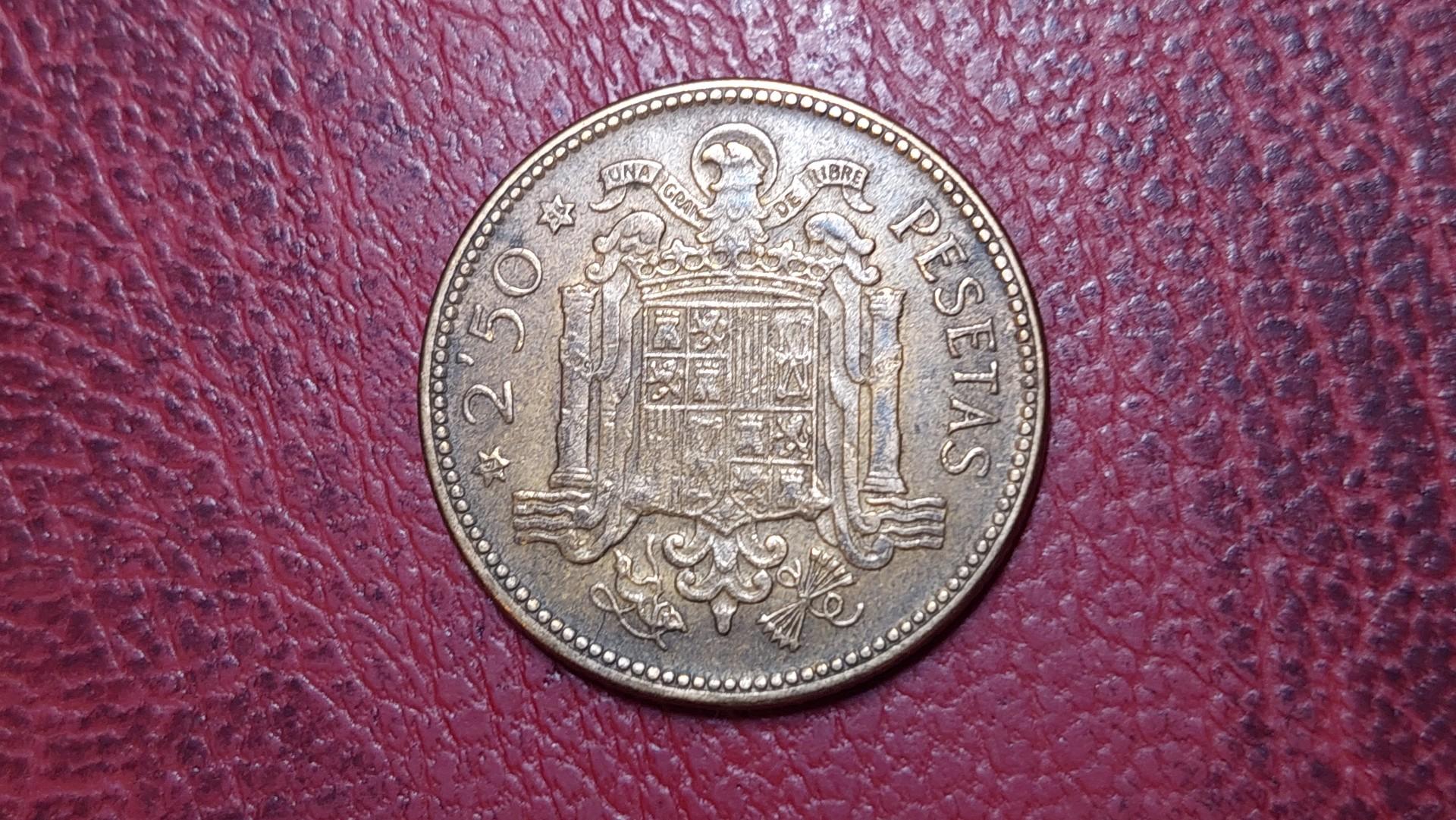 Ispanija 2½ pesetos, 1953 KM# 785 Skaičius 56 žv.