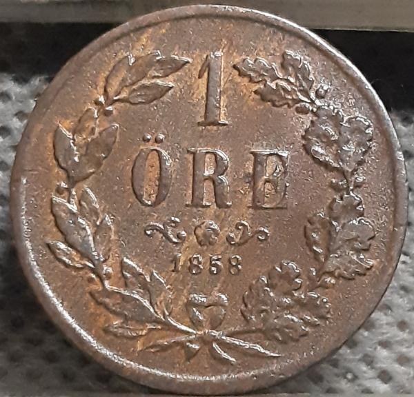 Švedija 1 Erė 1858 L.A KM#687 Bronza (2305)