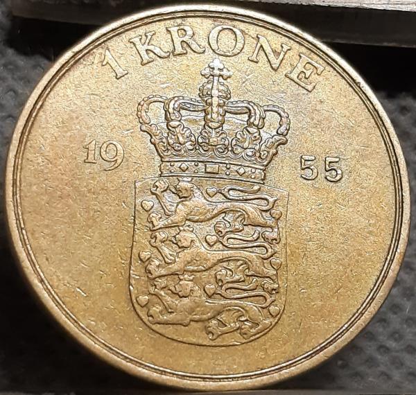 Danija 1 Krona 1955 KM#837 (2310)