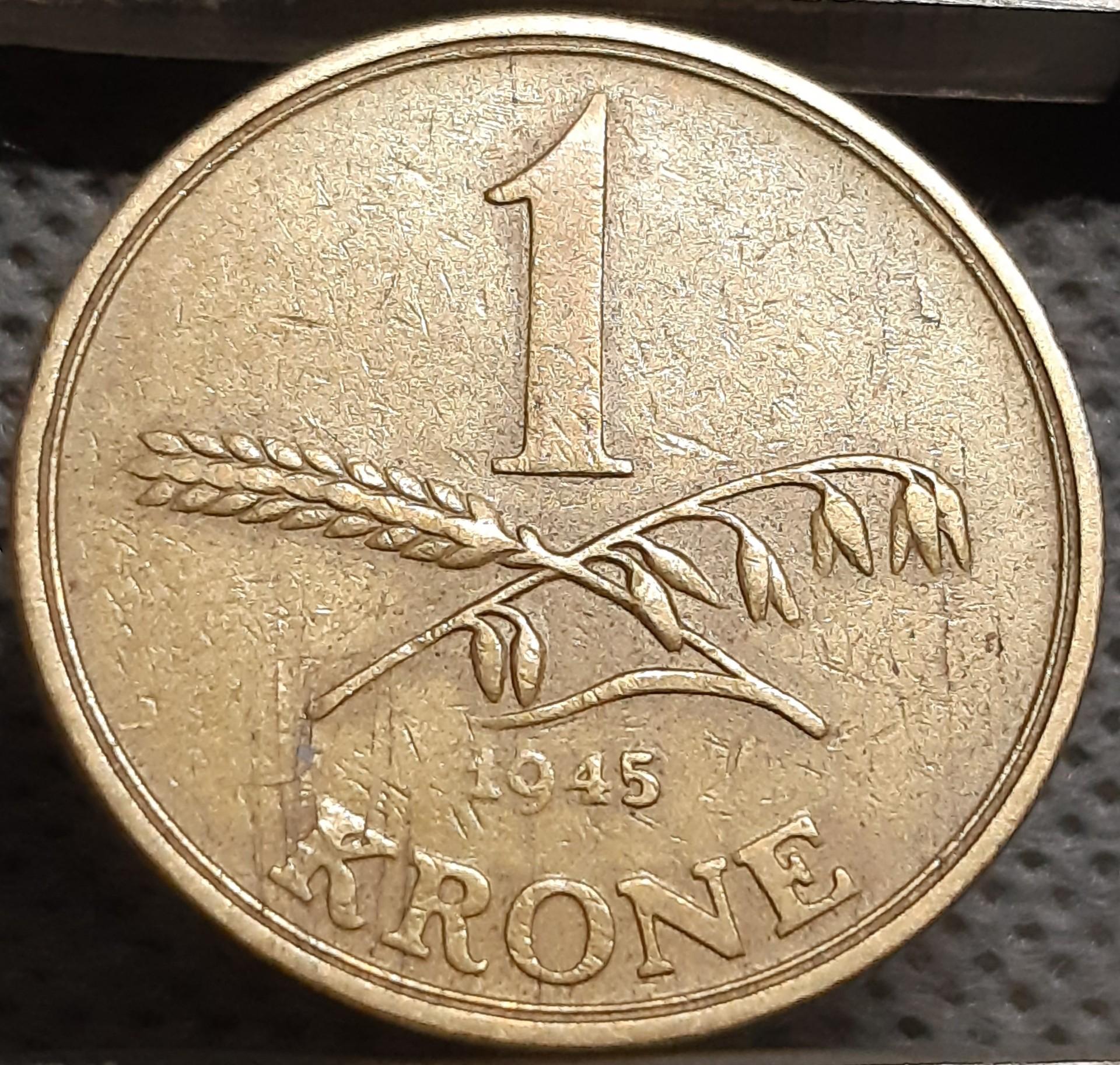 Danija 1 Krona 1945 KM#835 (2318)