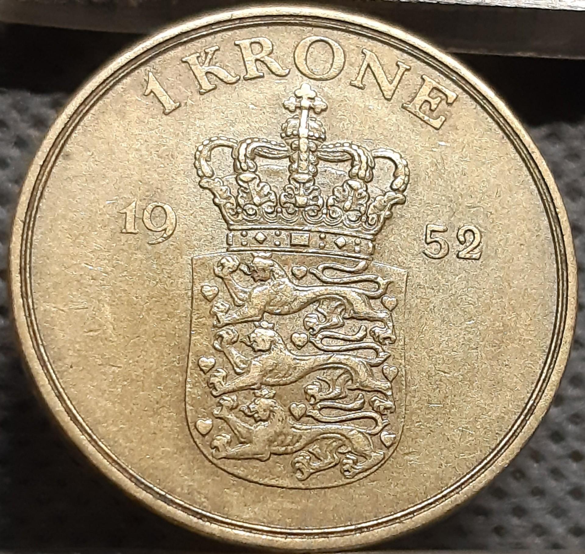 Danija 1 Krona 1952 KM#837 (2319)