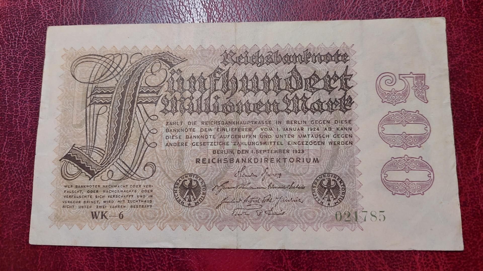 500 Millionen Mark 1923.09.01 Vokietija P-110d.2.1