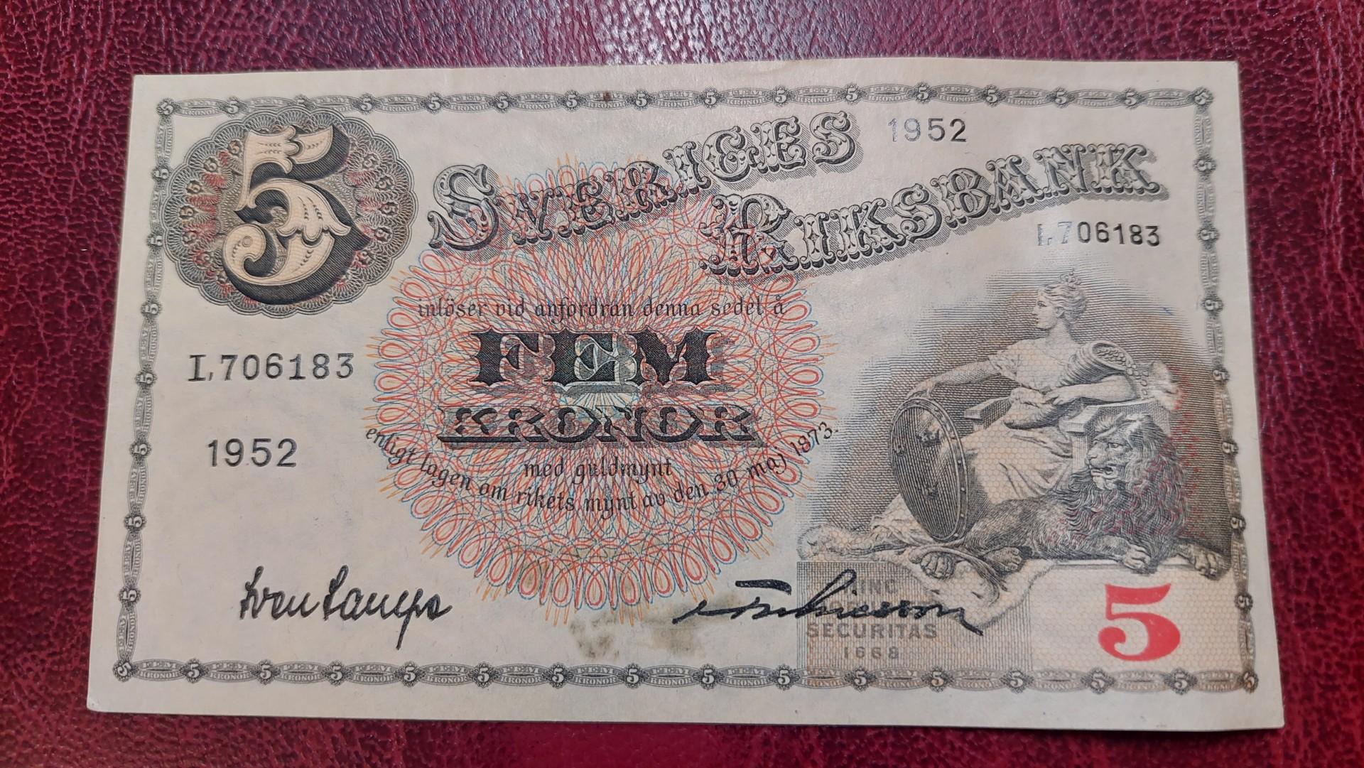 5 Kronor 1952 Švedija P-33аi.9