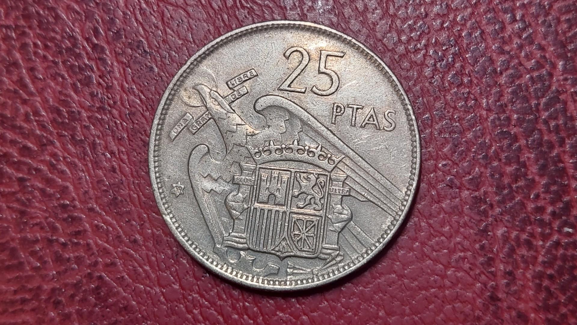 Ispanija 25 pesetos, 1957 KM# 787 Sk.59 žvaigždėje