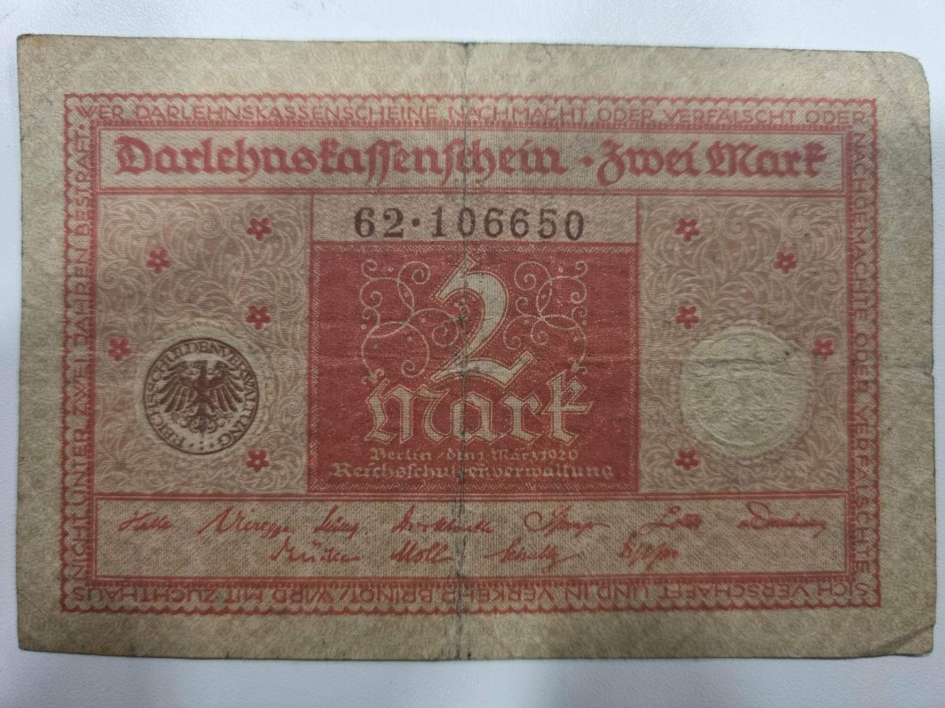 Vokietija Darlwhastaffenfihein 2 Mark Berlin 1920