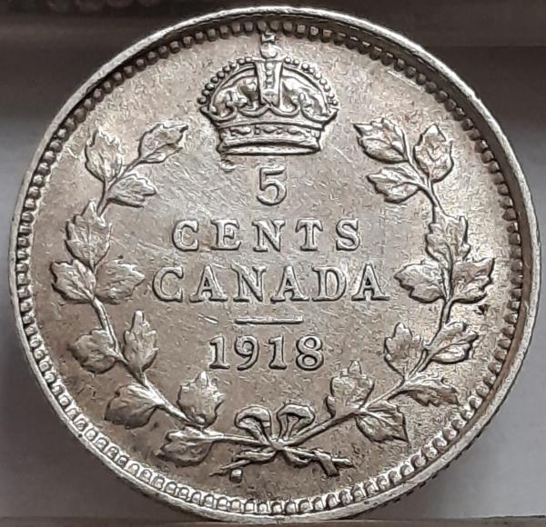 Kanada 5 Centai 1918 KM#22 Sidabras (2374)