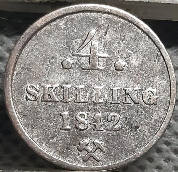 Norvegija 4 Skilingai 1842 KM#311 Sidabras (2397)