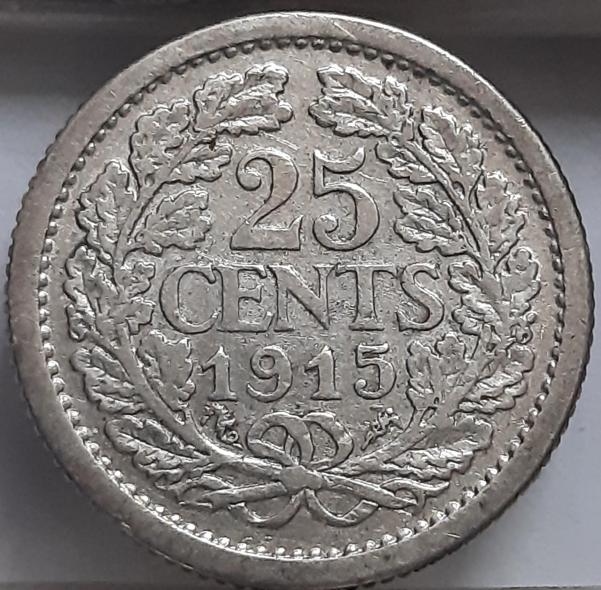 Nyderlandai 25 Centai 1915 KM#146 Sidabras (2398)