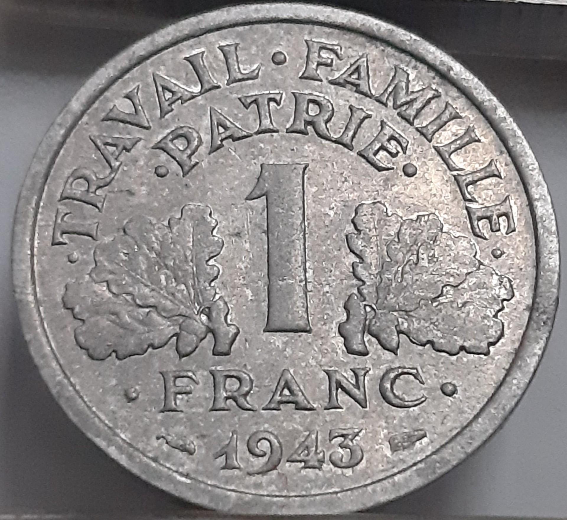 Prancūzija 1 Frankas 1943 KM#902 Aliuminis (2413)