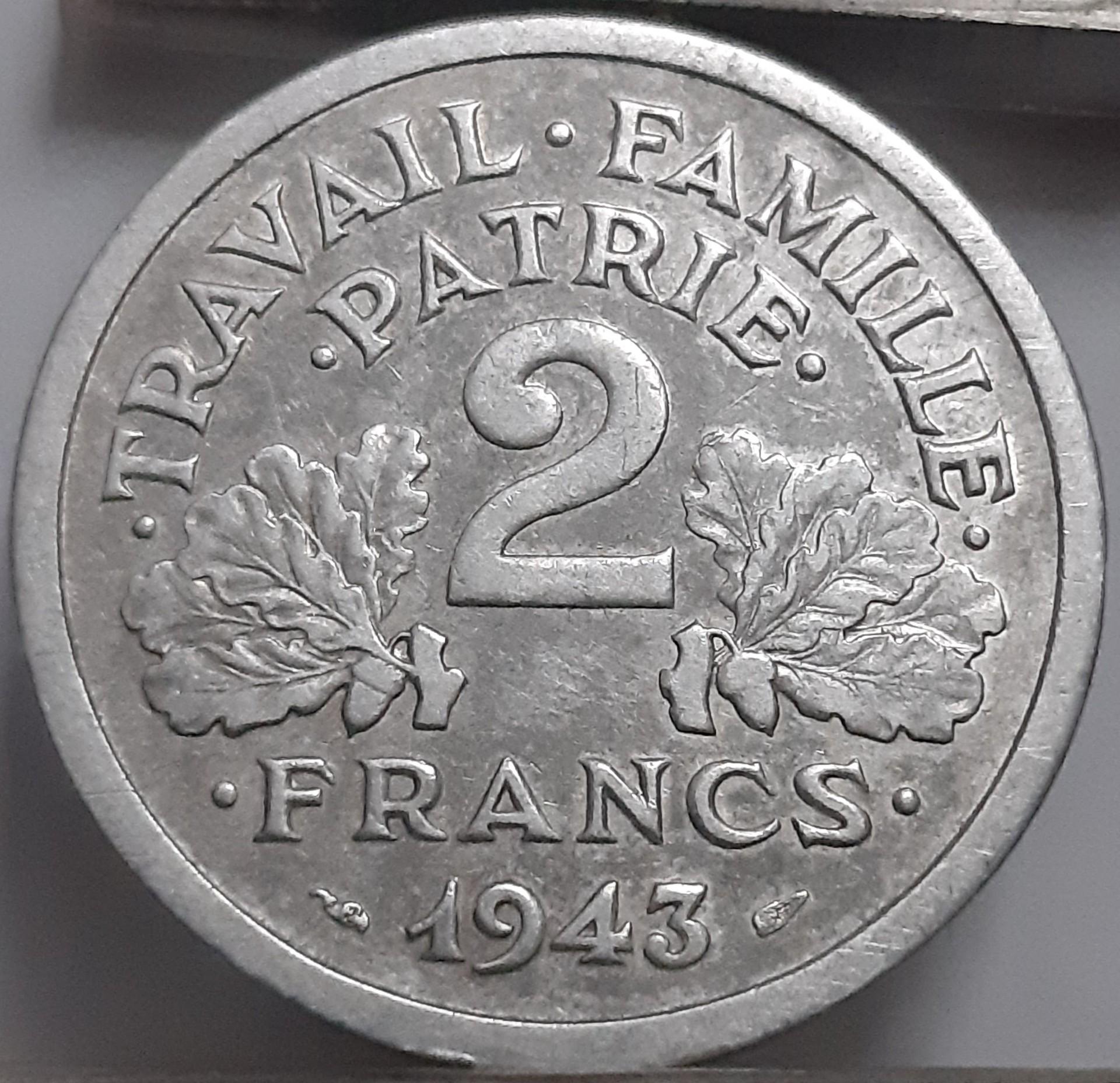 Prancūzija 2 Frankai 1943 KM#904 Aliuminis (2414)