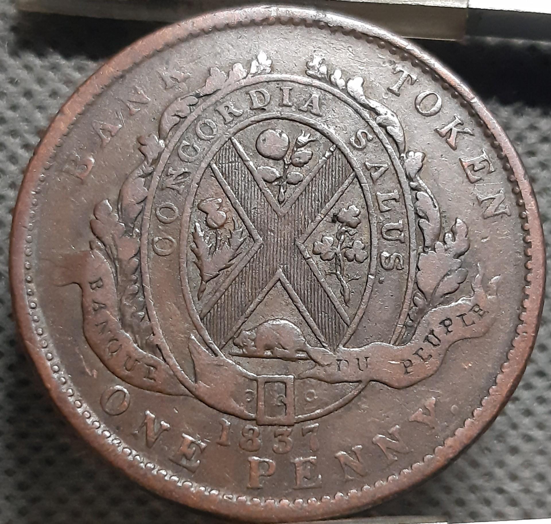 Kanados Provincijos 1 Pensas 1837 KM#Tn12 (2428)